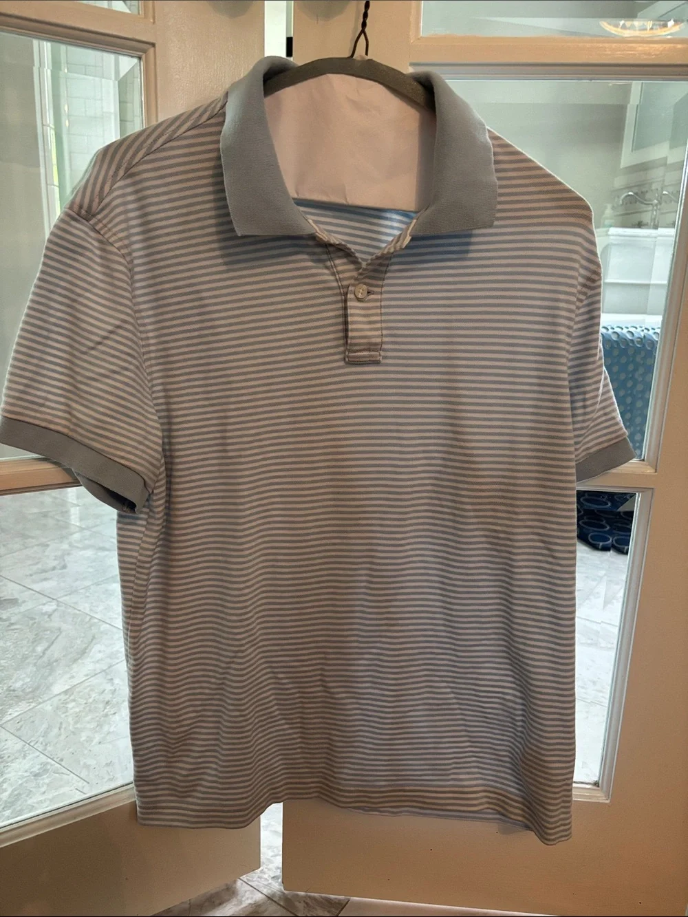 Men’s J Crew Striped Light Blue & White Polo Shirt